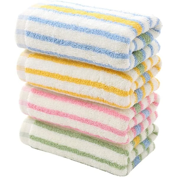 4-pack Färgglada Randiga Bomulls Handdukar Absorberande Ansiktshanddukar Snabbtorkande Tvätthandduk För Hushåll (Gul, Rosa, Blå Och Grön)