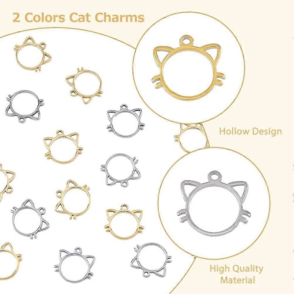 20 st Open Back Bezel Hängsmycken Katt Huvud Smycken Formar för Epoxihartshantverk Små Katt Hålram Charm Rostfritt Stål Charm