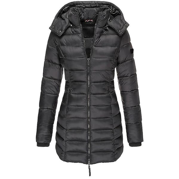 Vintervarme bomullsjakker middels lengde hette slank stil jakker tykke løse stilige M Black