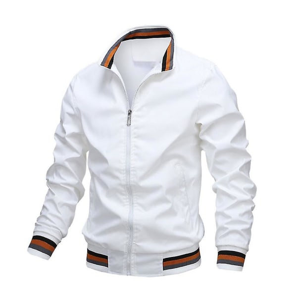 Chad Varsity Bomber -takki miesten rento takki vetoketjulla, kevyt urheilutakki M White
