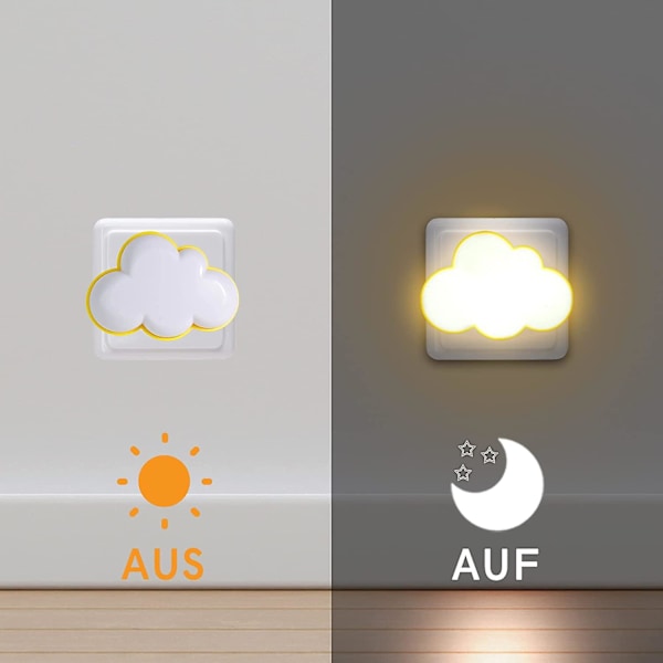 Moln nattlampa strömbrytare [2-pack] Nattlampa för barn med skymningssensor, Liten LED-vägglampa för barnrum, Hallvägglampa, Trapphus