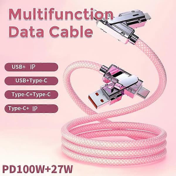 AHASTYLE XC04 1m PD 27W Datakaapeli USB-A/Type-C - Type-C/IP Latauskaapeli - Vihreä Pink