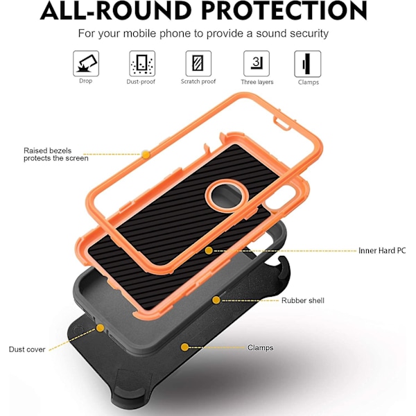 iPhone XR-fodral, xmon Bältesklämma Holster Robust Kickstand Skyddande Skal [Dammsäkert] [Stöttåligt] Kompatibelt med Apple iPhone XR [6,1 tum](svart/