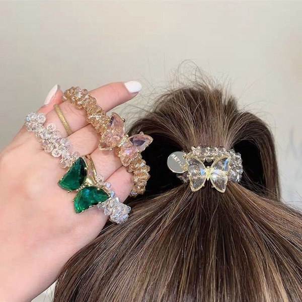 Elastiske Hår Scrunchies med Krystaller Strækbare Elastiske Hårelastikker Hårpynt til Piger Festtilbehør Transparent