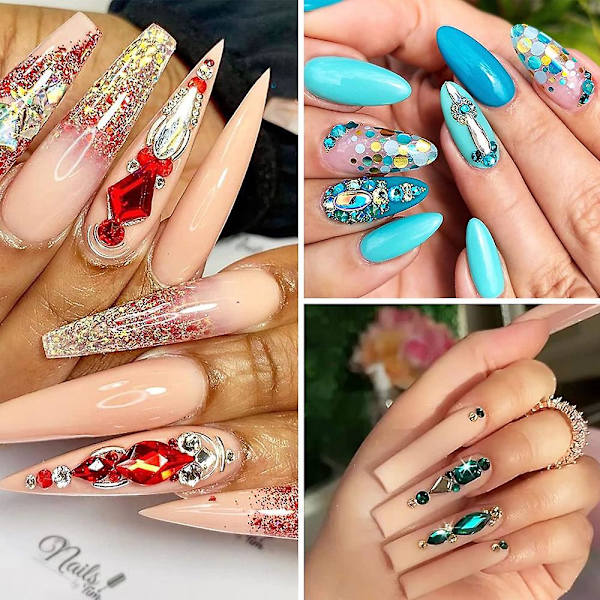 6 lådor med platta bakre nagelstrass nagelsten glas kristall strass nagel 3d nagelsten nagel diamant nagel smycken nagelkonst dekoration diy process Set2