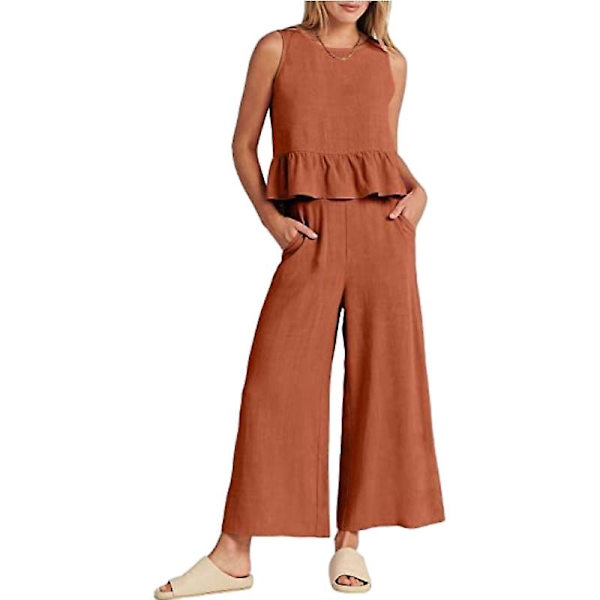 Sommersæt til kvinder, 2-delt, afslappet tanktop og bukser Brown M