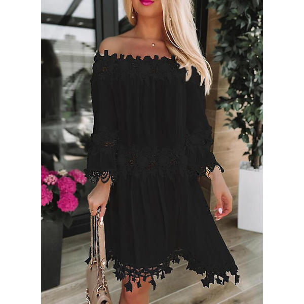 Dame Casual Off Shoulder Blondekjole, Bryllups Aftenfest Kjoler White M