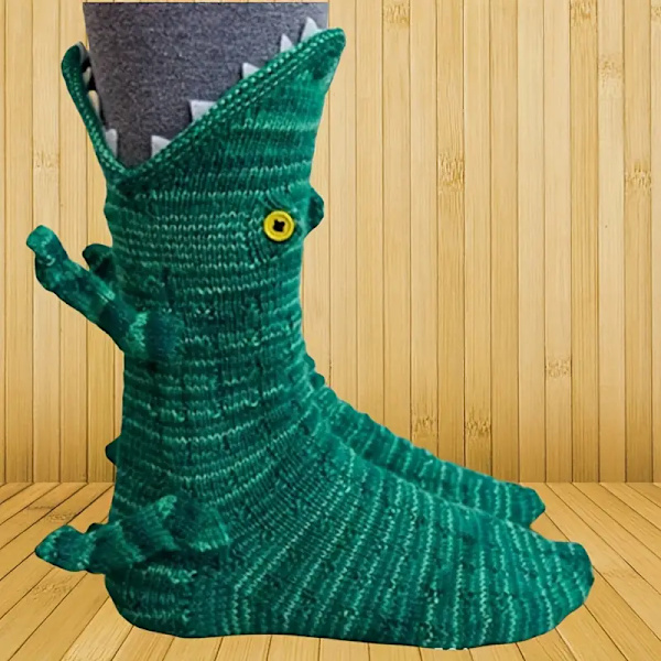 1 par sjove krokodillesokker, termiske strikkede alligator-nyhedssokker, til hjemmet