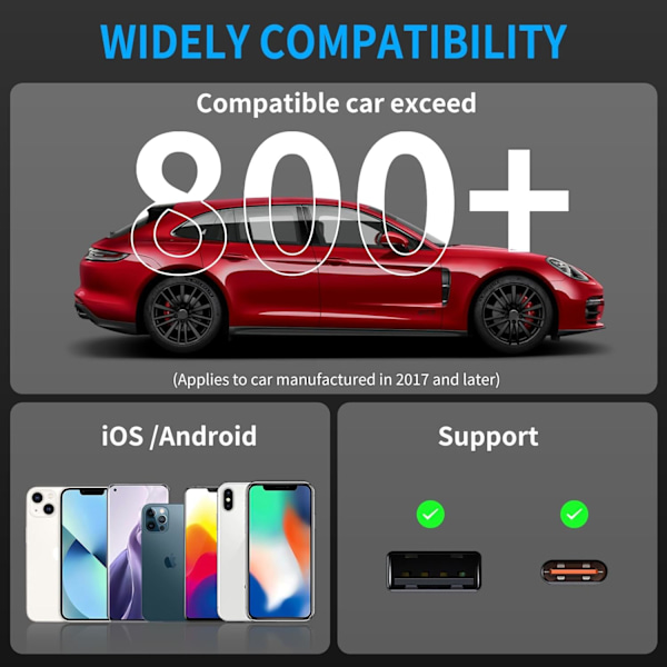 Trådlös Carplay och Android Auto-adapter, 2 i 1-sticka konverterar trådbunden Android Auto/Carplay till trådlös, lämplig för bilar med AA