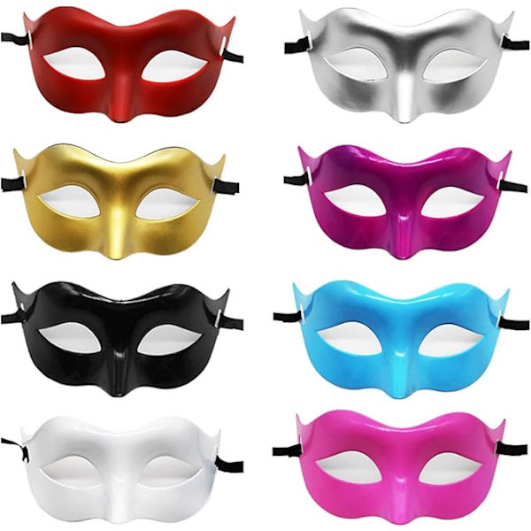 8 stk. venetiansk maske for menn med elastisk bånd for karnevalskostyme