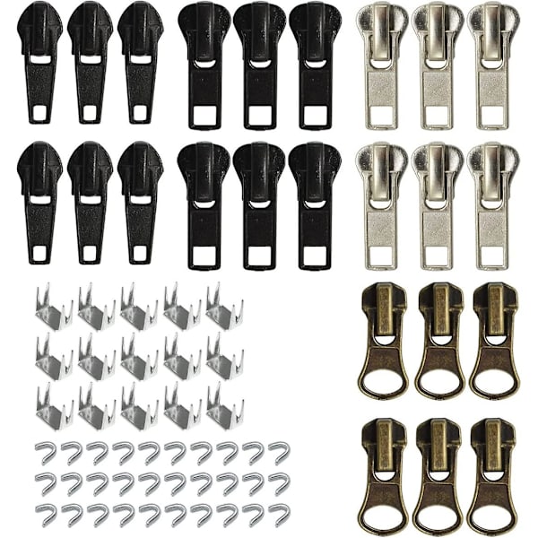 24 stk. #5#7 Glidelås Slider Glidelås Trekk Erstatning Glidelås Reparasjonssett Med Glidelåsstoppere For Metall Plast Nylon Spiral Jakke Glidelåser Tilbehør