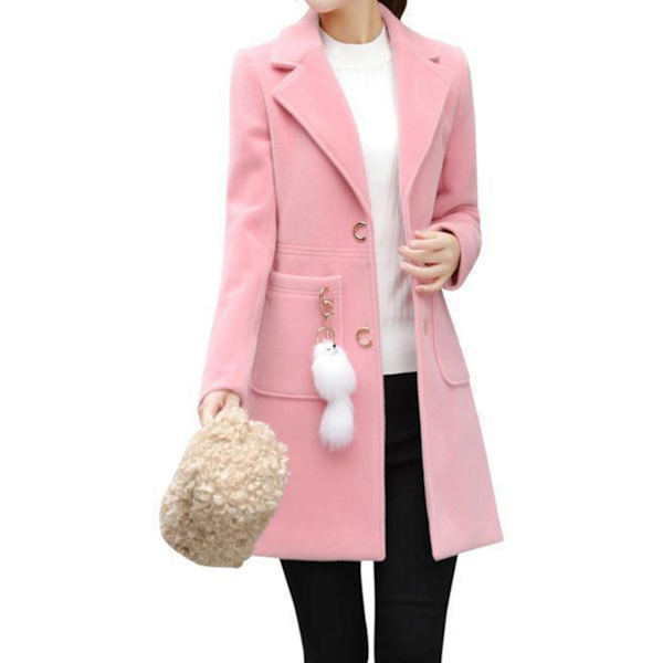 Dam kappa med midjelängd, tjock varm långärmad topp, mjuk andningsbar kappa jacka M Pink Plus Doll