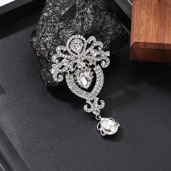 Hängande kristall strass brosch silver droptear brosch pin stor statement brosch bröllop smycken för kvinnor och flickor (silver-crowm)