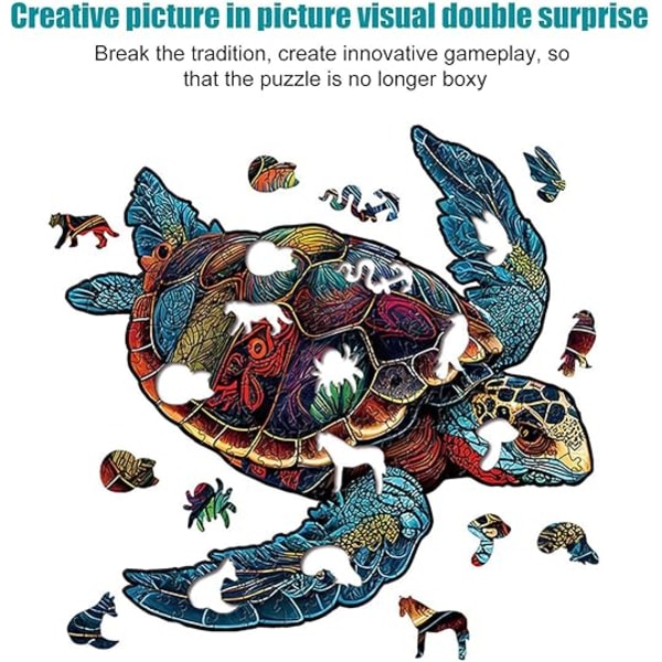 Turtle Pussel för vuxna, Wood Turtle Puzzle,Träpussel Vuxen sköldpadda - Utmanande leksak havssköldpadda formad färgglada trä pussel för vuxna