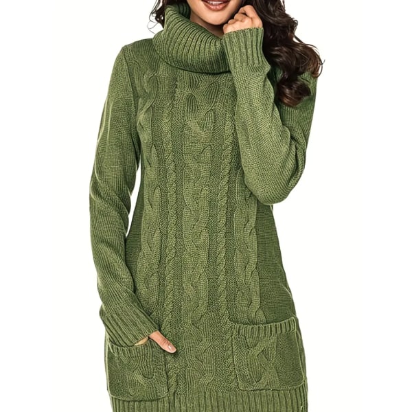Twist Mønster Rullekrave Pullover Sweater, Casual Langærmet Sweater Til Efterår & Vinter, Dametøj 2XL