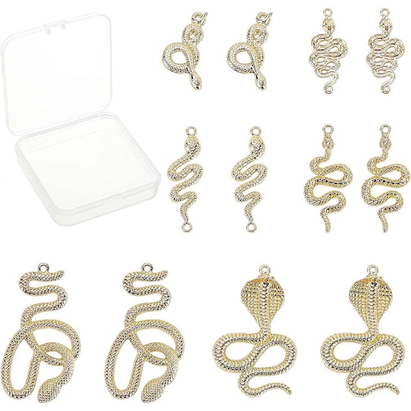 12 st Alloy Snake Charms Metalldjur Kobra Orm Mönster Berlocker Länkar Kopplingar med Hål för Smyckestillverkning