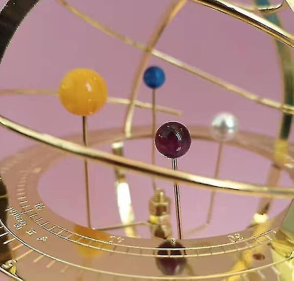 Sol System Stor Orrery Modell Roterende Metall Ornament Gold