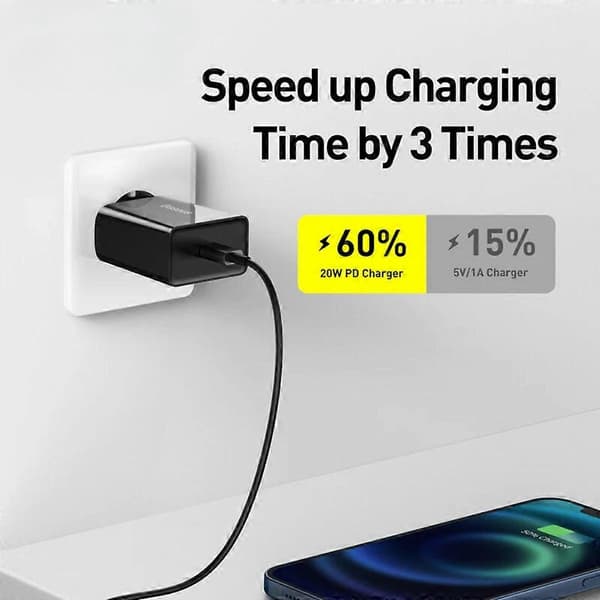 20W USB-C PD Hurtiglader EU-plugg for iPhone, Xiaomi, Huawei, Samsung