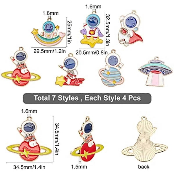 1 Laatikko 28KPL 7 Tyylin Avaruusmies Korut Astronautti Emali Korut UFO Tähdenlento Teema Metalliriipus DIY Korujen Valmistukseen Korut Kaulakoru Rannekoru Askartelu