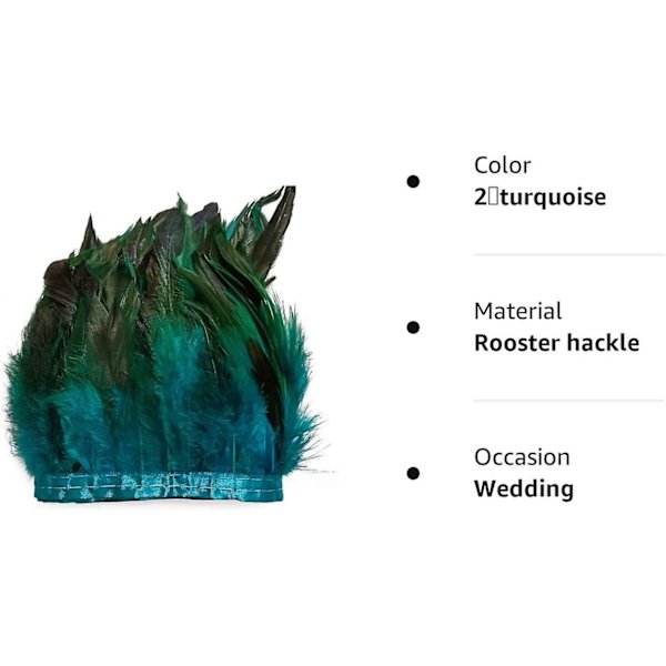 Hane Hackle Fjer Kant Trim Håndværk Fjer 13-18 cm Bredde Pakke Med 2 Yards (turkis)