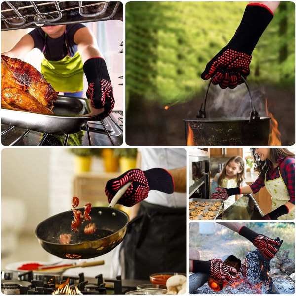 Halkskyddade silikongrillhandskar för grill, ugn, ugn, värmebeständiga matlagningshandskar, eldstadshandskar upp till 800c (röd)