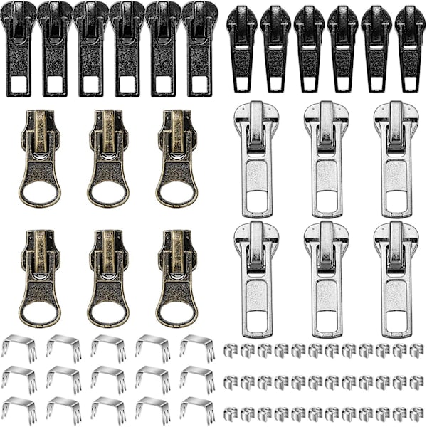 24 st svarta brons och silver dragkedjor dragkedja dragkedja ersättning med dragkedja skjutreglage reparationskit för metall plast nylon spole jacka dragkedjor Su