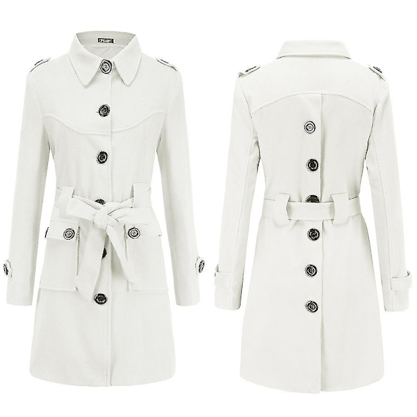 Dam vinter trenchcoat enkelknäppt slips midja vintage mode filt rockar L Red