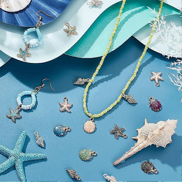 60 st 15 Stilar Sjöstjärneberlocker Emalj Snäckhängen Metall Spiral Snäckberlocker Hav Havssnäcka Hängberlocker Pärlor för Strand Sommar Hawaii Örhänge Halsband