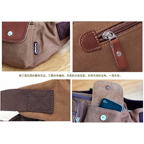 Mecool Men S Retro Fanny Casual Midjeväska Utomhussport Canvas Litet bälte Axelbröstpaket för resor Vintage Cykel Crossbody-väska över Dag Sida B Khaki