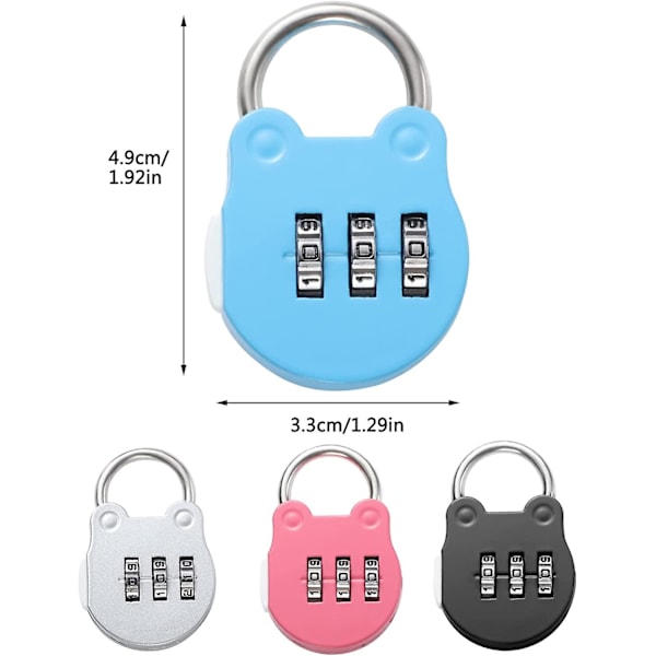 4-pack 3-siffriga bagagelås, små resväsklås, flygplanskodlås, kombinationslås (4 färger)