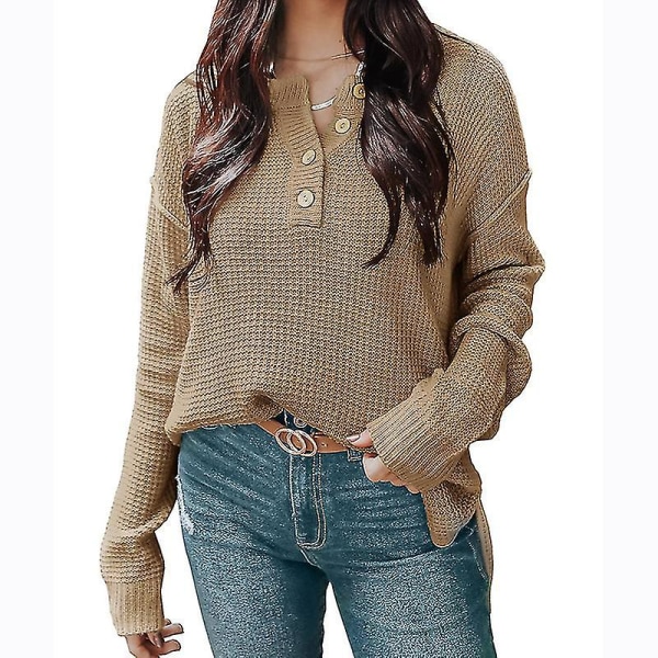 Uldpullover til Kvinder Knaplukket Pullover Jumper Top Til Ferie Efterår Vinter Forår S Creamy-white