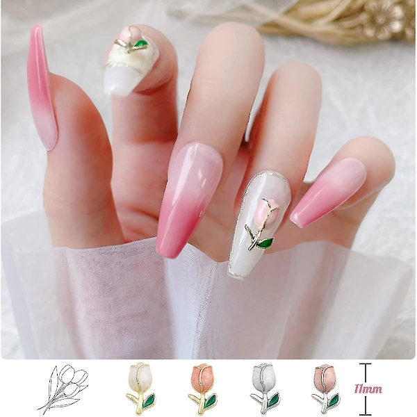 20 st 3d Tuilip nagelcharms blomma nagel strass nagelkonst pärlor nagel nitar lyxig tulpan nagel smycken söta gyllene legering blomma charms för nagel dekor
