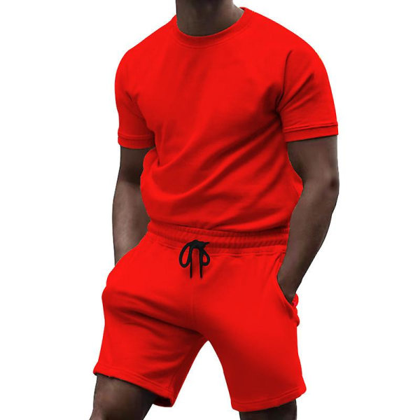 Miesten 2-osainen rento lyhythihainen shortsipuku Red L