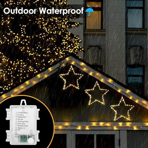 Fönsterlampor 3-pack Julstjärnelampor med Timer Batteridrivna Juldekorationer 8 Ljuslägen med 3 Fjärrkontroller