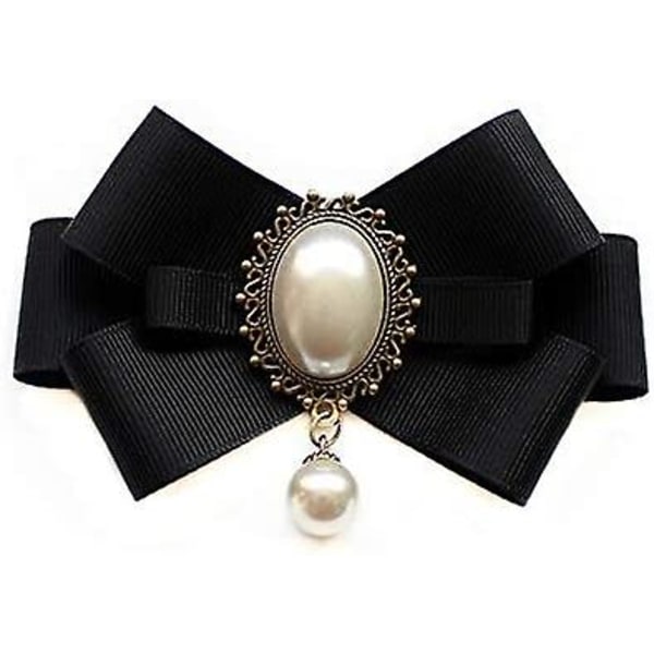 Svart rosett brosch pin för kvinnor flickor förbundna krage halsklämmor rosett slips Jw59