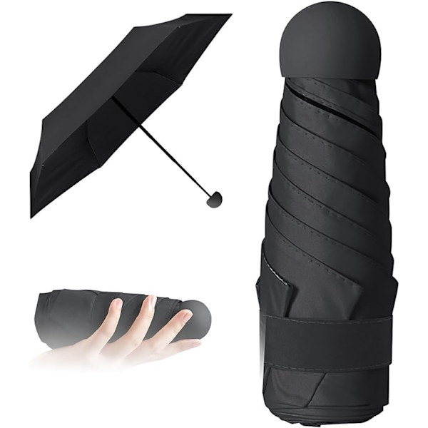 Mini hopfällbart paraply, reseparaply, 210 g ultralätt fickparaply, kompakt manuellt vindparaply, blandat paraply svart