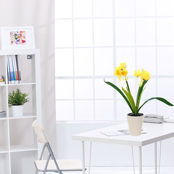Tvåhövdad Narcissus Liten Bonsai Kreativa Prydnader Simulering Blomdekorationer Konstgjord Simulering Blom Grön Växtkrukor yellow