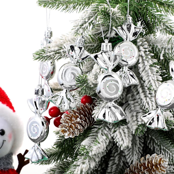 24 st julgodispynt Candy Cane Julgran Glitter Hängande Pynt Plast Pepparkaksvirvlar