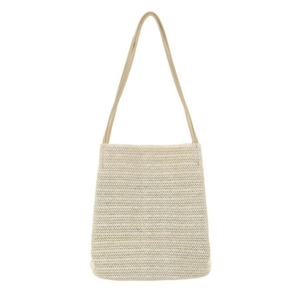 Damefarvet Skuldertaske Casual Vævet Strandtaske Til Pendling Og Ferie Light Beige