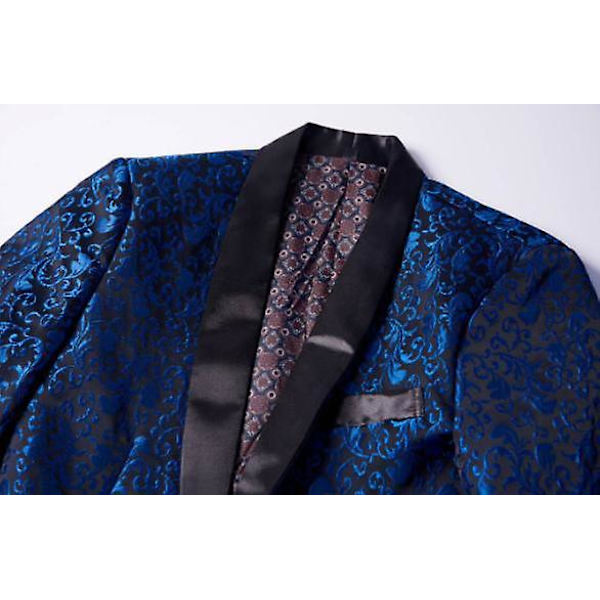 Herre Blomstret Revers Blazer Jakkesæt Print Dinner Smokingjakke blue s
