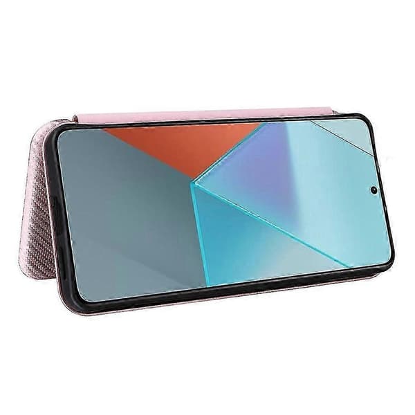 För Xiaomi Redmi Note 13 Pro 5g Läderfodral Med Kortfack Kolfibertextur Rose Gold