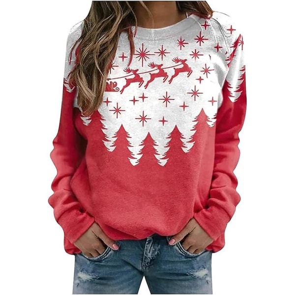 Langærmede juletoppe til kvinder, løse og behagelige O-hals pullovers style 4 4XL