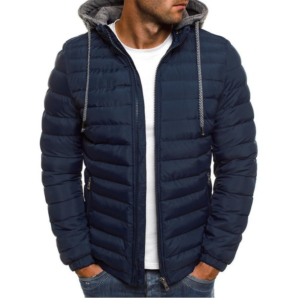 Herrkappa Lös Passform Vit Ankdun Tjockad Hoodie Jacka Vinterkläder M Navy Blue