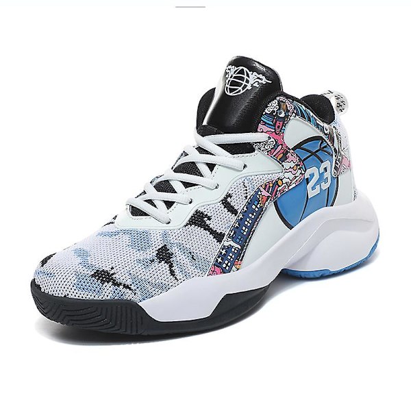 Mænds Basketballsko Letvægts Åndbare Vandresko Atletiske Mode Sneakers 3D9280 WhiteBlack EU 43