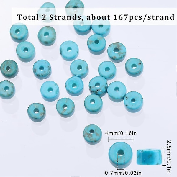 1 Æske 330+ STK 4mm Sten Skive Perler Turkis Flade Skive Perler Flade Runde Ædelsten Små Naturlige Heishi Sten Løse Spacer Perler til Smykkefremstilling DIY E