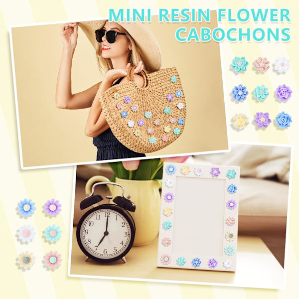 200 st Resinblommor Dekorationer 4 Stilar Mini Blommor Berlocker Flerfärgade Kabokonger Pärlor för DIY Handgjorda Hantverk Material Telefon