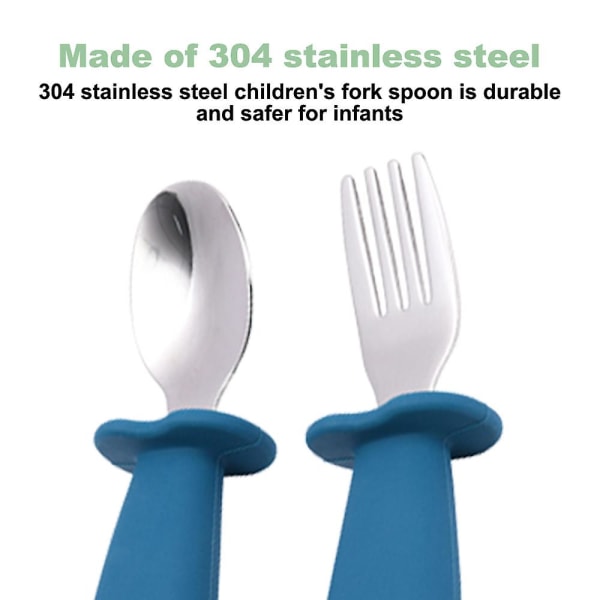 3 set med barnens gafflar och skedar, baby silikon gafflar och skedar set, rostfritt stål bestick style3
