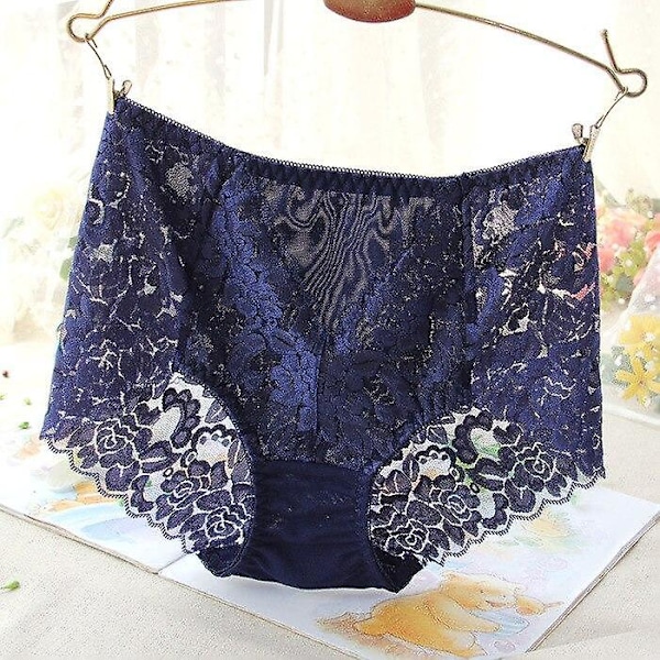 Dam sexiga mesh trosor hög midja sömlösa spets underkläder kalsonger transparent siden kvinnor bomullshälsa trosor underkläder xxxl Auburn Xl&1pc