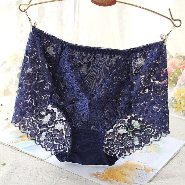 Naisten seksikkäät verkkopikkuhousut korkeavyötäröiset saumattomat pitsialushousut läpinäkyvät silkkiset naisten puuvillaiset terveysalushousut alusvaatteet xxxl Blue Xxl&1pc