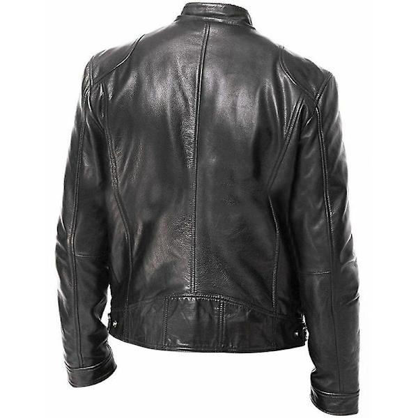 Herr Faux Läderjacka, Vindtät Motorcykel Bomberjacka Black 4XL